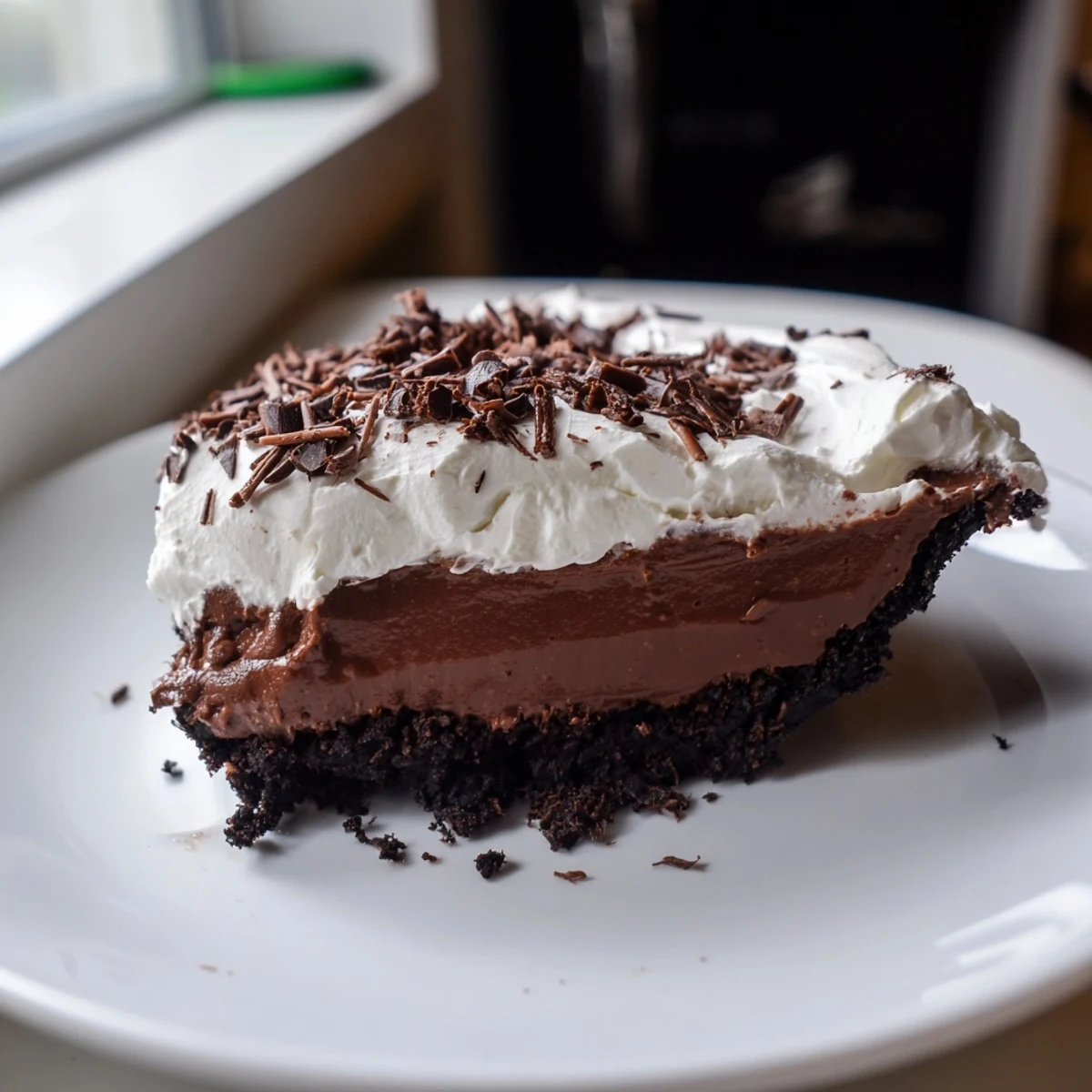 This delicious Mississippi Mud Pie is a rich, fudgy dessert with a topping of fluffy whipped cream.