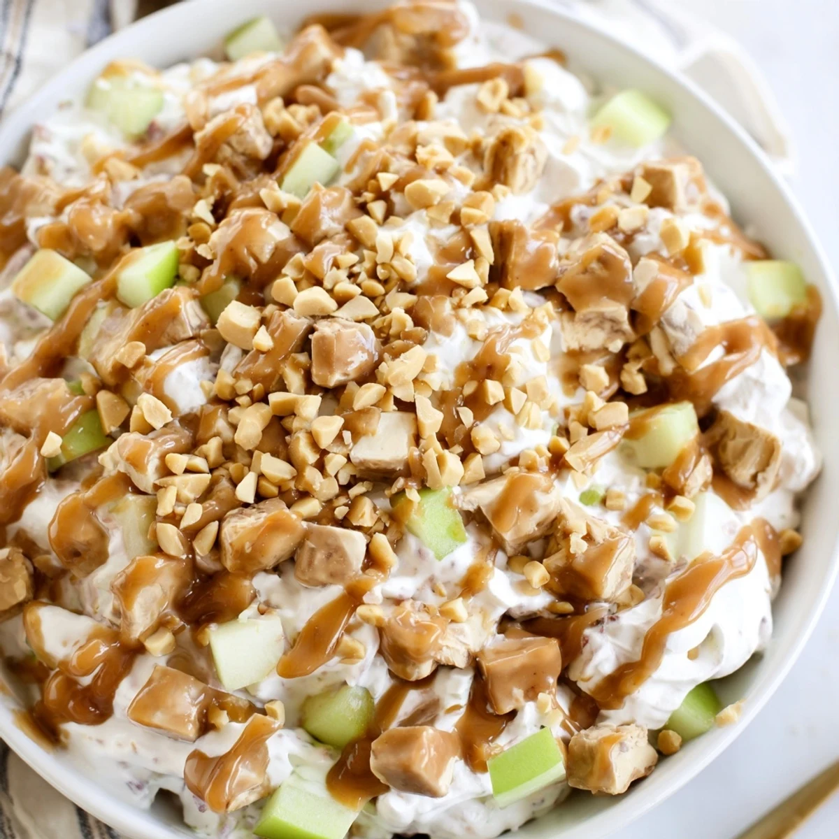 Enjoy the sweet and satisfying taste of homemade Snickers Salad, ready in minutes.