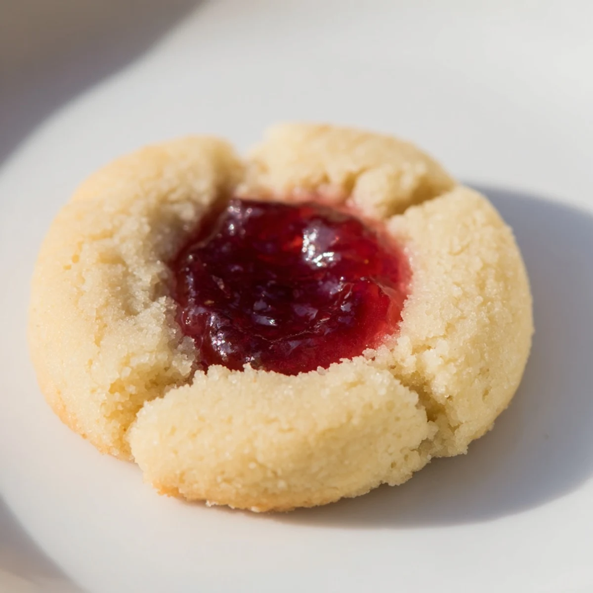 Golden-edged Thumbprint Cookies with sweet jam centers, ready for a delicious bite.