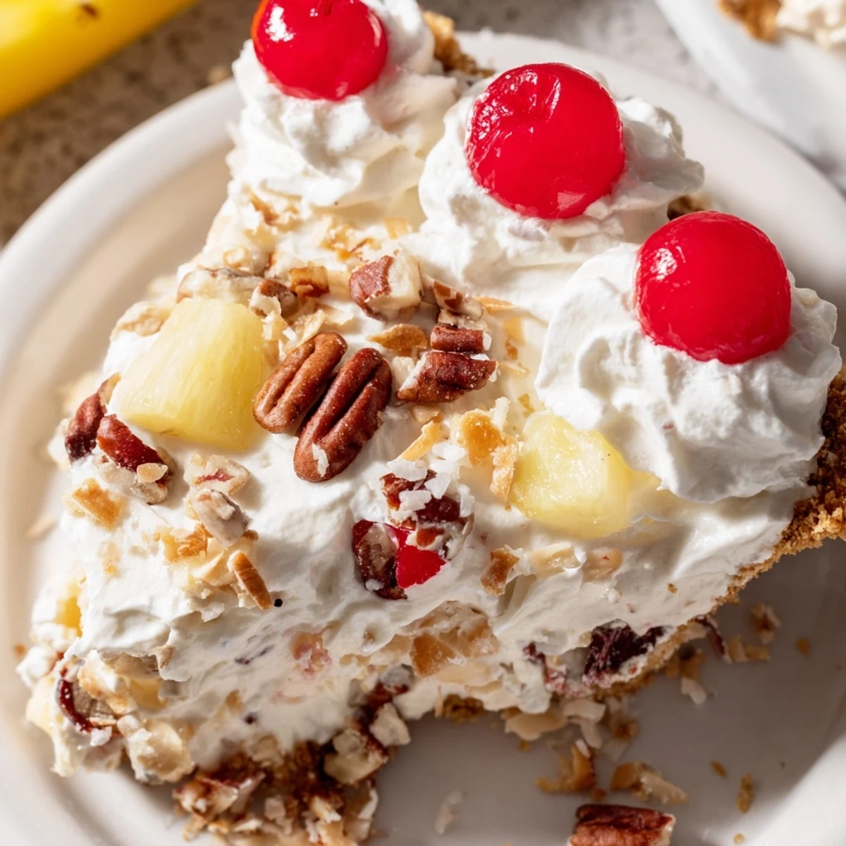 Creamy Millionaire Pie with chopped cherries and pecans offers a taste of paradise.