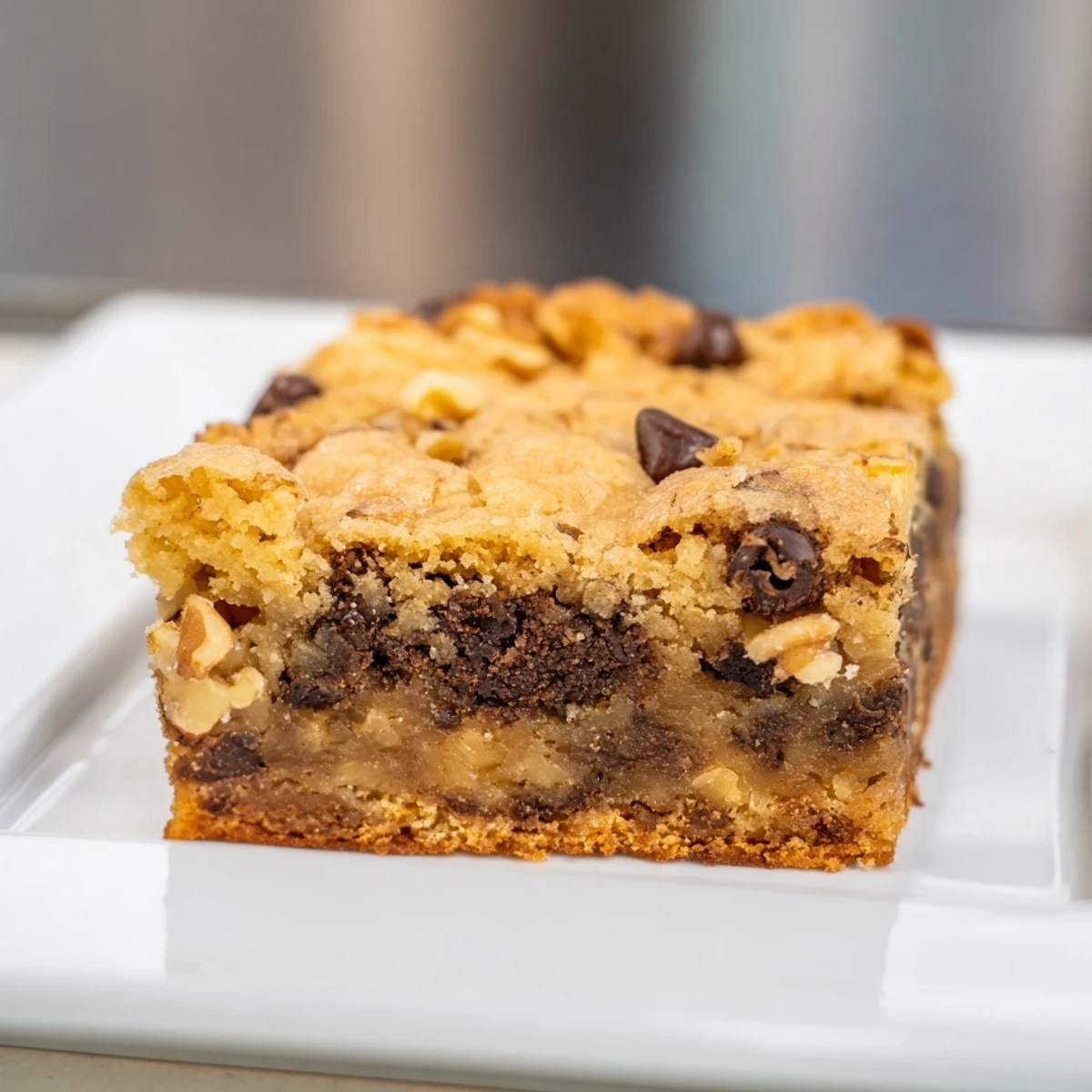 Close-up of chewy blondies with their rich, caramel-like color, appealing to anyone craving delicious baked treats.