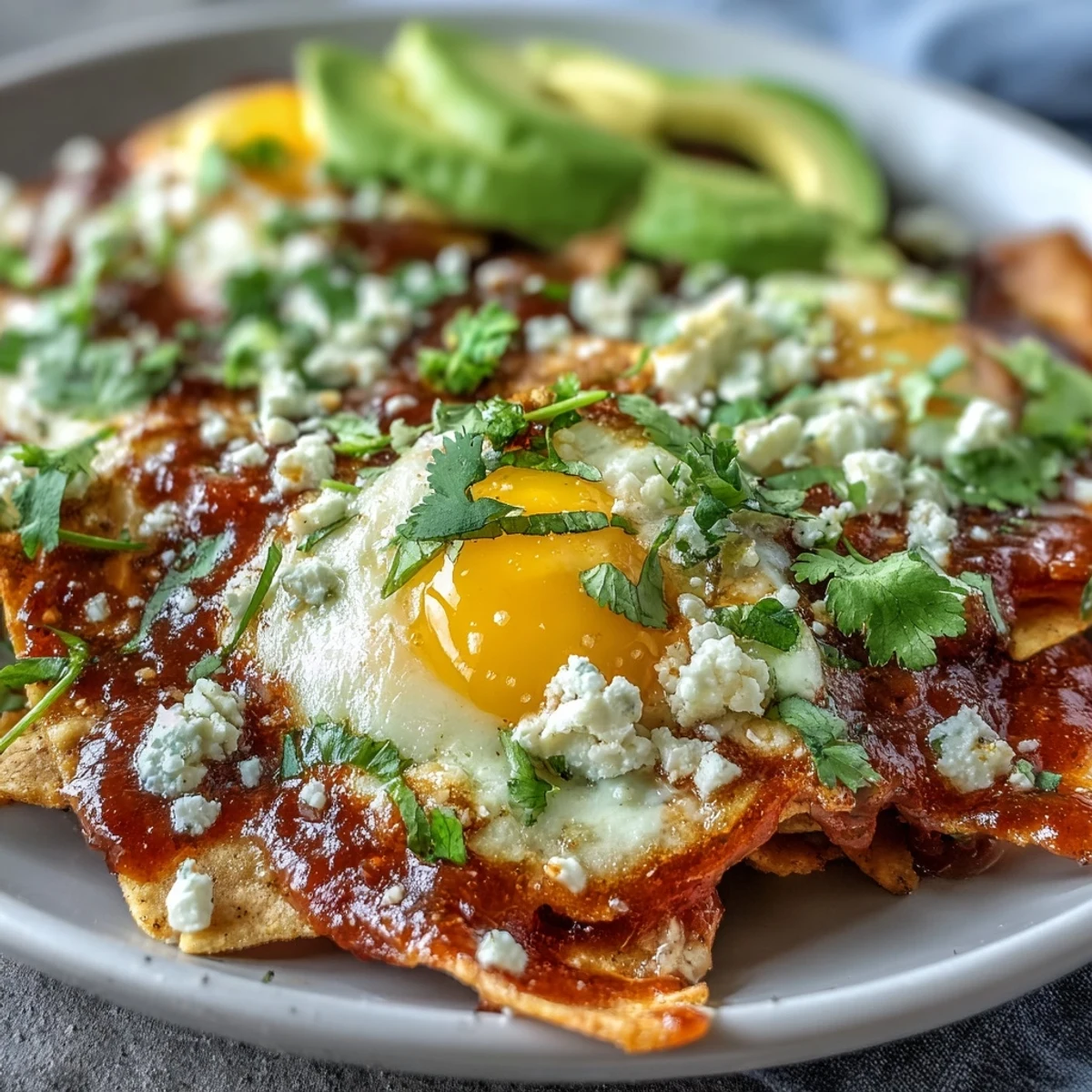 A colorful serving of chilaquiles breakfast recipe with sour cream drizzle, cilantro, and sliced red onion on a skillet.