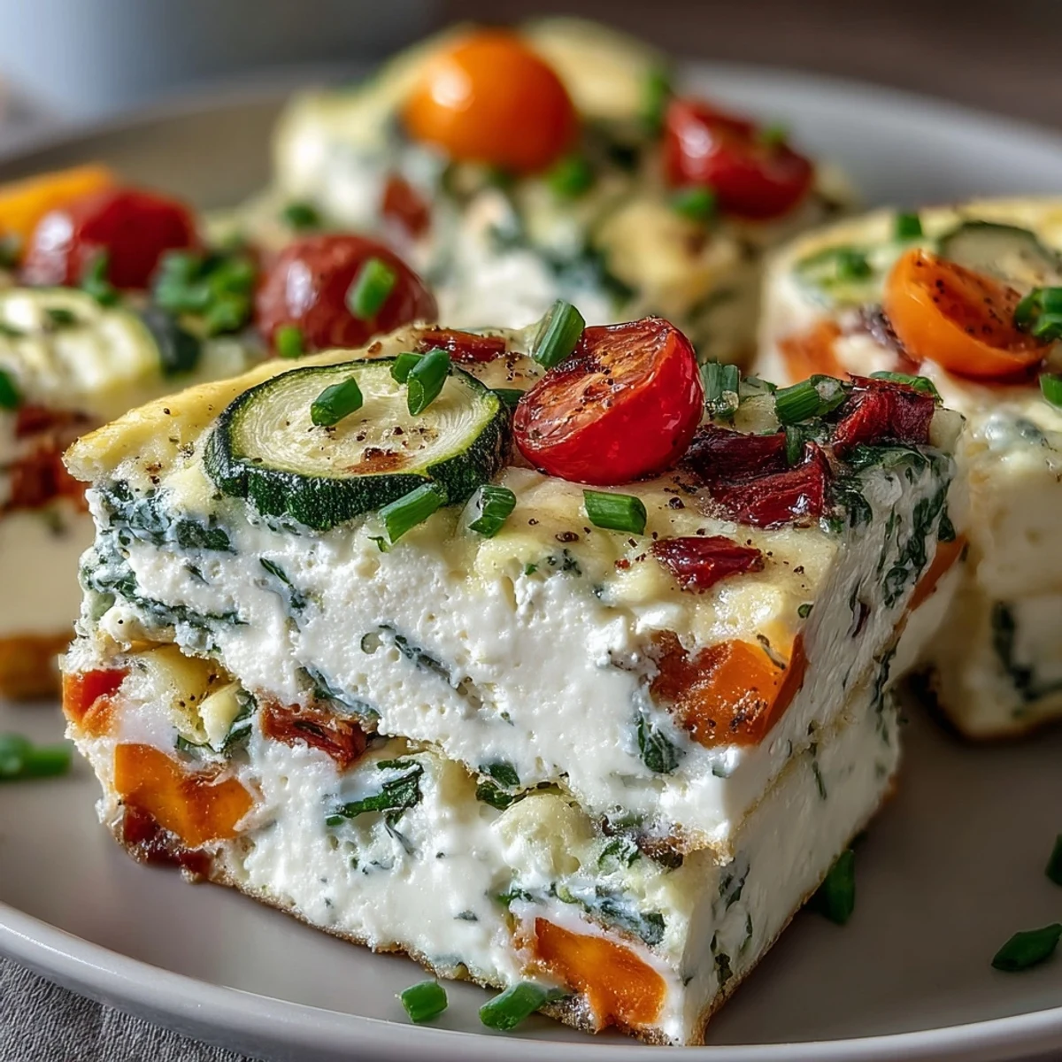 Freshly baked High-Protein Sheet Pan Eggs With Cottage Cheese and Veggies, loaded with spinach, tomatoes, and bell peppers on a rustic tray.