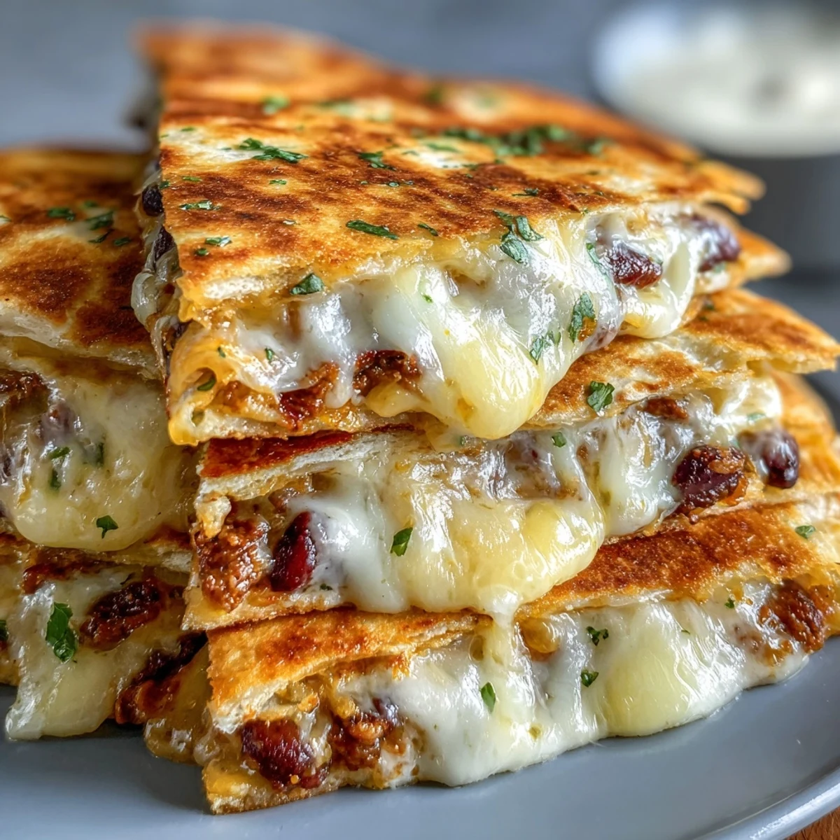 Blooming Quesadilla Ring baked until golden and melty, with salsa and sour cream for dipping at a party.