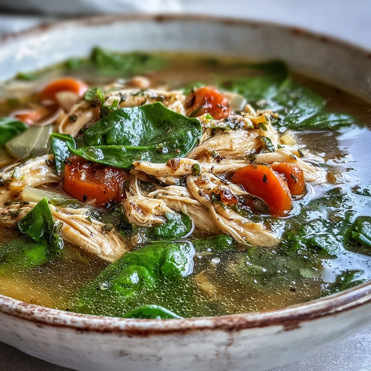 Golden, nourishing Anti-Inflammatory Turmeric Chicken Soup ladled over rice in a rustic bowl.