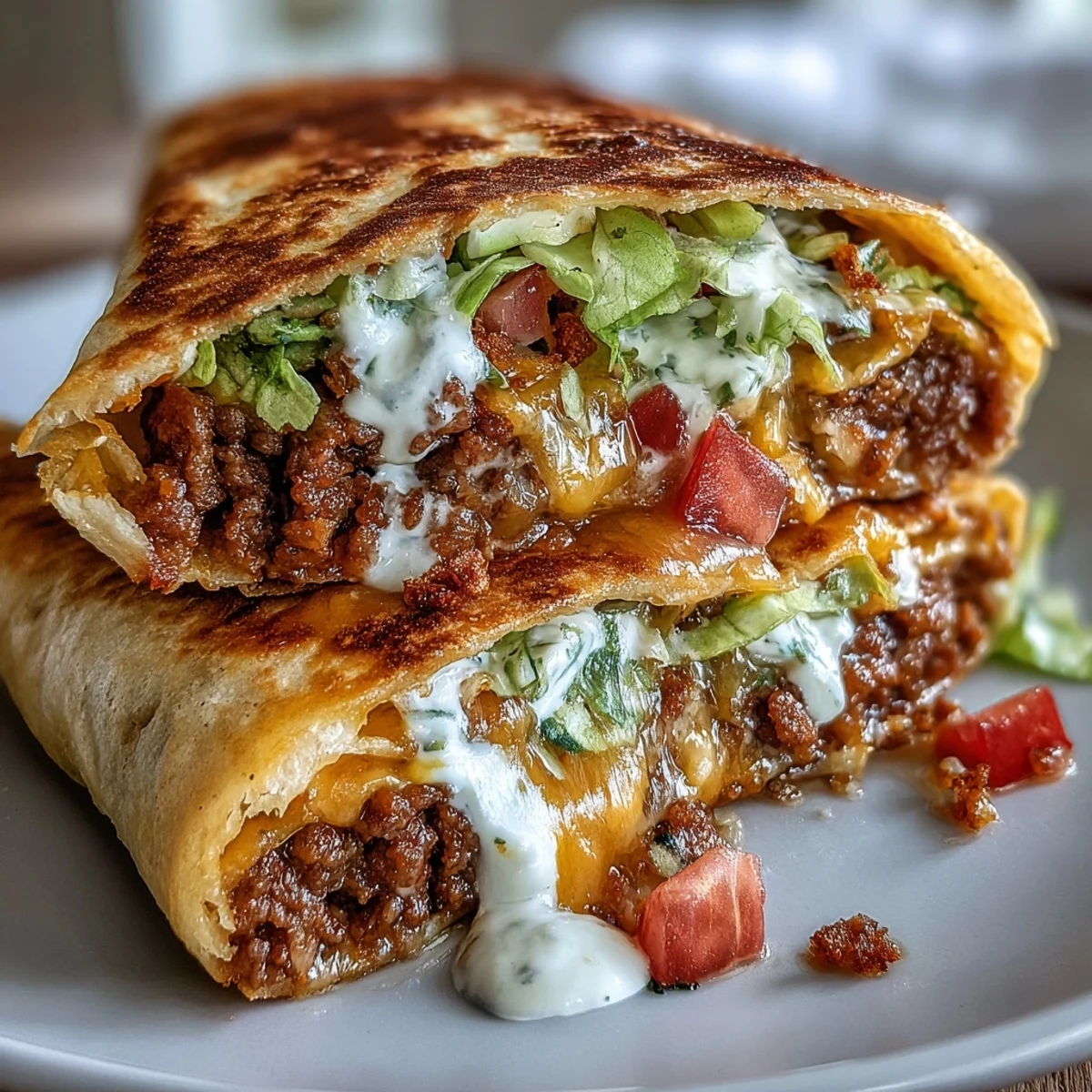 Keto Taco Bell Copycat Crunchwrap with seasoned beef, melty cheese, and crisp lettuce wrapped in a golden keto tortilla.