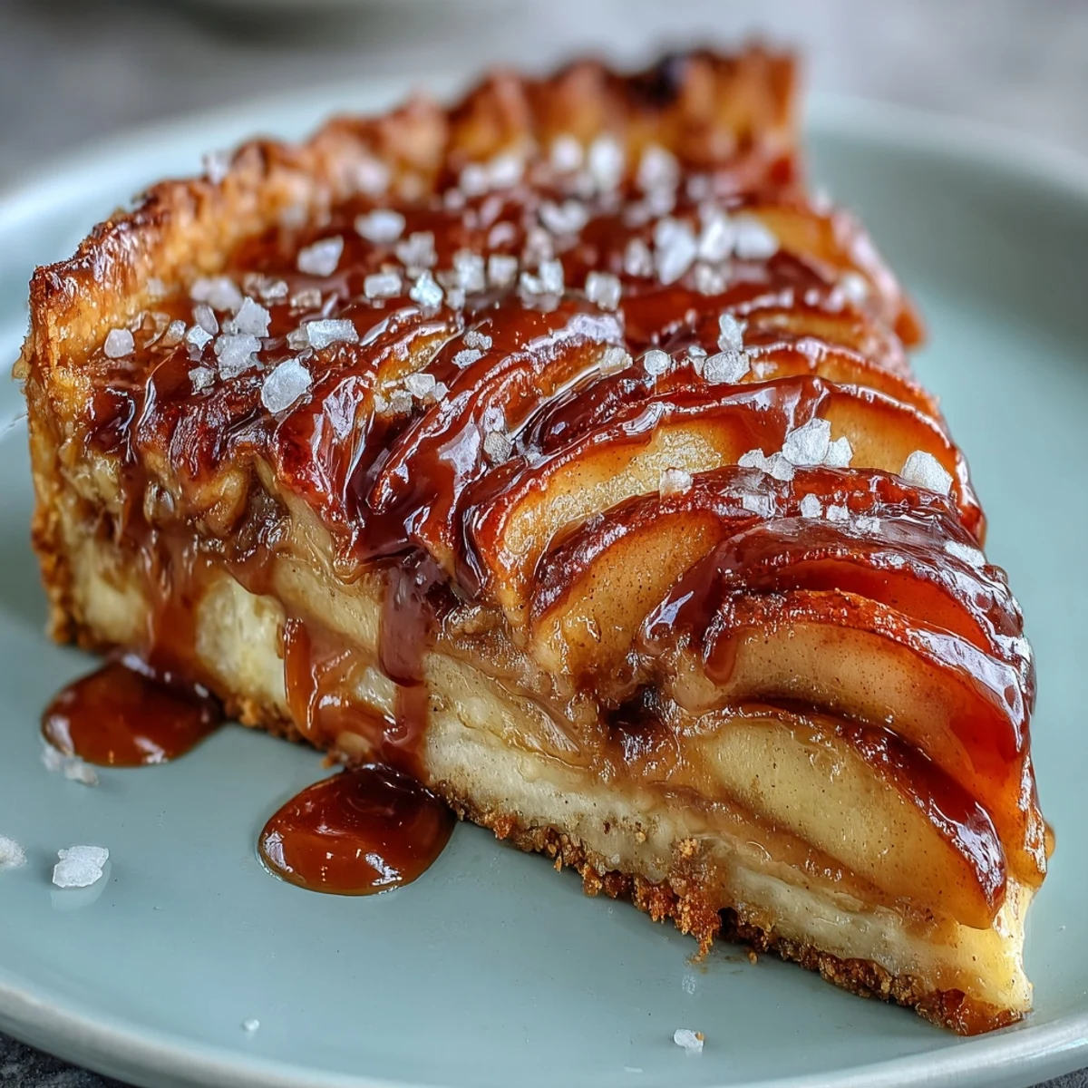 Buttery crust layered with tender apple slices and glossy caramel, topped with flaky sea salt.