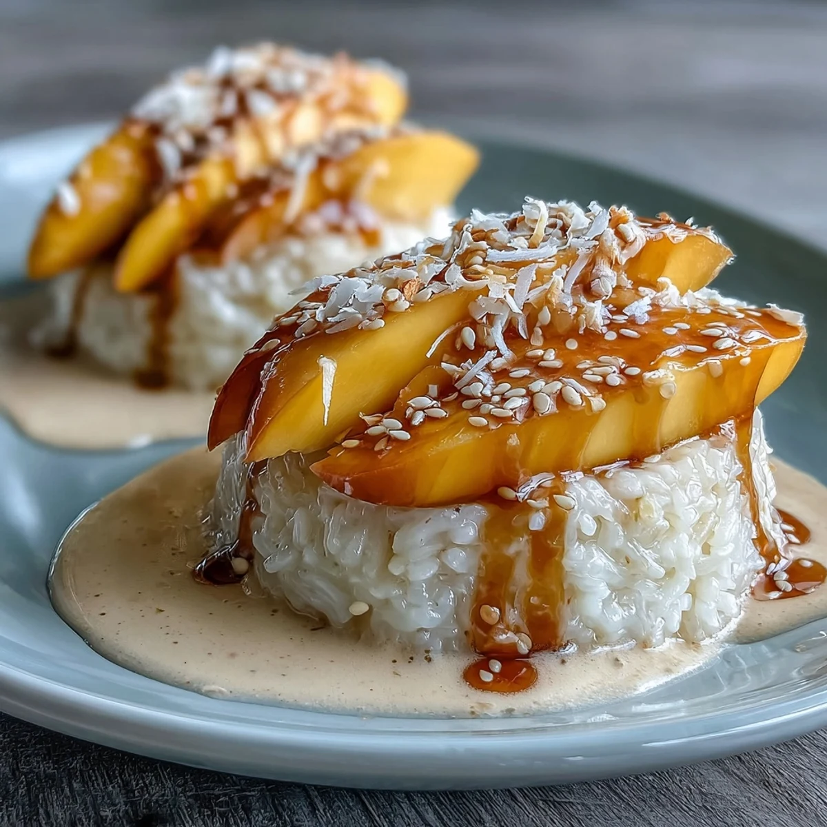 Classic Thai mango sticky rice recipe featuring sweet coconut-infused sticky rice paired with golden mango slices.  