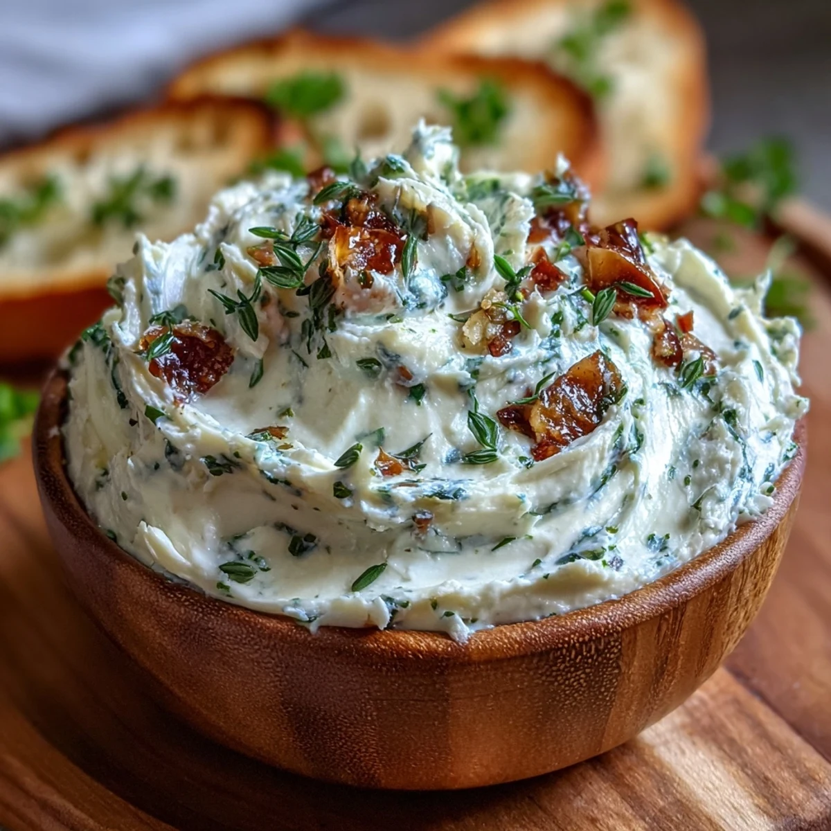 Whipped butter infused with roasted garlic and basil, served with warm baguette slices.