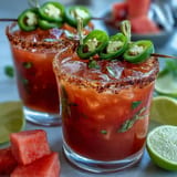 Refreshing watermelon jalapeño margarita mocktail, garnished elegantly, ready to serve.