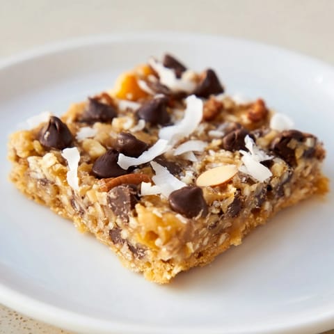 Served on a white plate, these classic Magic Cookie Bars are loaded with chocolate and coconut.