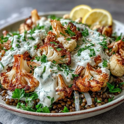 Roasted Cauliflower With Lemon Lentil