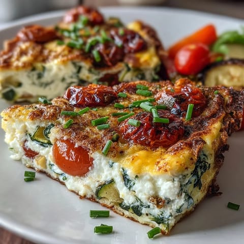 Golden-brown sheet pan eggs with cottage cheese and mixed veggies, served warm in easy square slices for a healthy protein-packed breakfast.