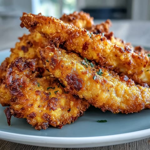 Freshly baked Turmeric Chicken Tenders resting on a wire rack, showing golden breading and steam rising.