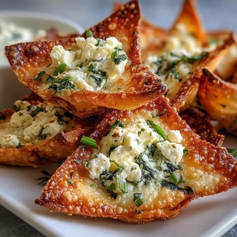 Bite-sized Mediterranean Spinach and Feta Cheese Crisps offer savory herb flavors, perfect as a party appetizer served warm or at room temperature.