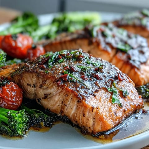 Sheet pan Dijon salmon with roasted vegetables, golden salmon fillets glazed in tangy mustard and vibrant veggies caramelized to perfection.  