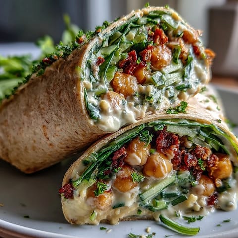 1. Vegan lemon tahini chickpea wraps bursting with fresh veggies, creamy dressing, and bright citrus flavor in every bite.