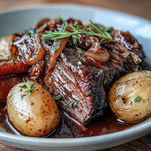 Hearty slow cooker pot roast made with onion soup mix, juicy beef, and seasonal vegetables for a comforting family dinner.  