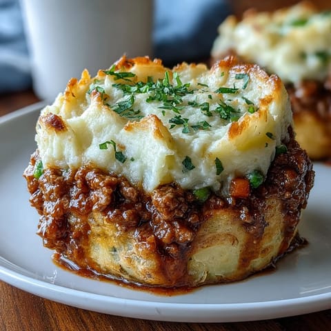 Shepherds Pie Stuffed Baked Potatoes with savory beef and vegetables in golden potato boats topped with creamy mashed potatoes.  