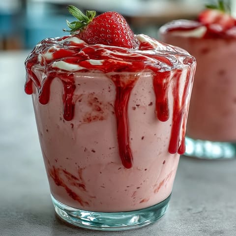 A creamy, protein-packed smoothie blending fresh strawberries, banana, and vanilla protein powder for a nutritious treat.