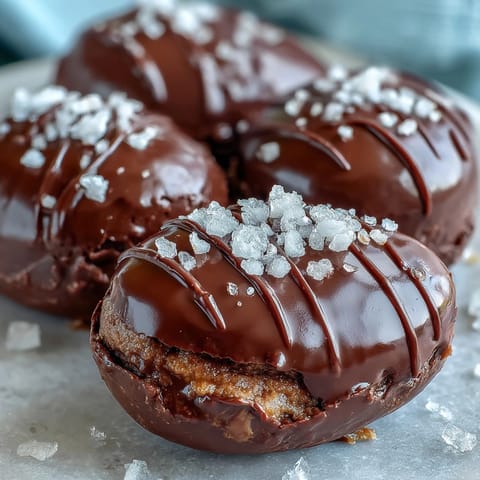 Homemade peanut butter Easter eggs coated in rich dark chocolate and topped with flaky sea salt, perfect for holiday gifting or spring gatherings.
