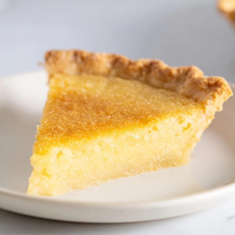 This Chess Pie, fresh from the oven, shows off a beautifully caramelized top and vanilla-kissed creamy center.