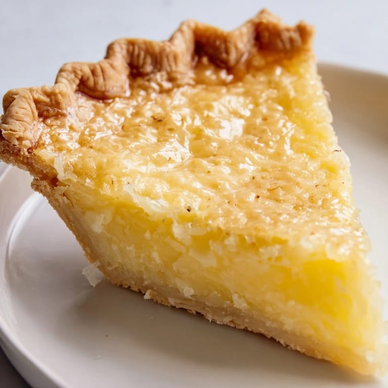 This homemade buttermilk pie: golden crust with a jiggly custard center, perfect for a sweet treat.