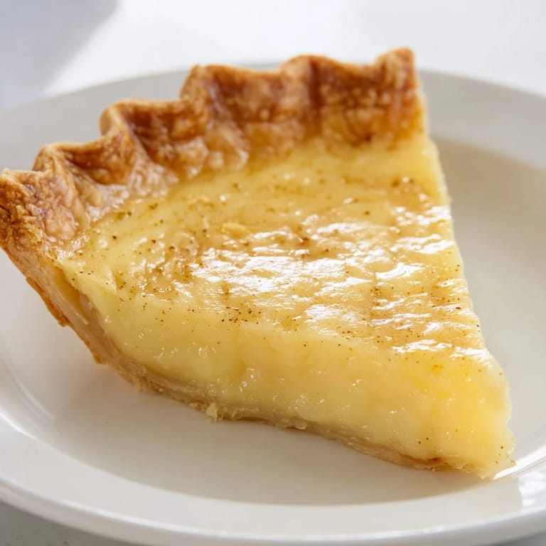 Close-up on a freshly baked, flaky-crusted buttermilk pie, a Southern dessert's tangy delight.