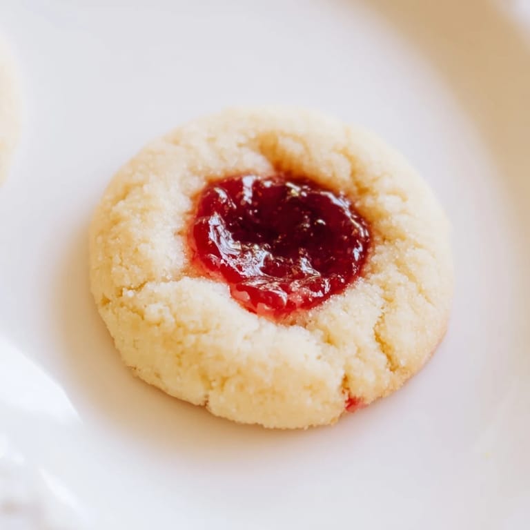 Warm, buttery Thumbprint Cookies, invitingly arranged and perfect for sharing this holiday season.