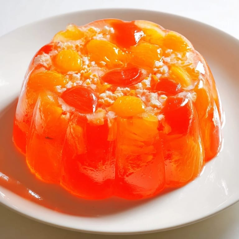 A colorful, glistening photo of Jell-O Salad brimming with fresh fruits, perfect for summer gatherings.