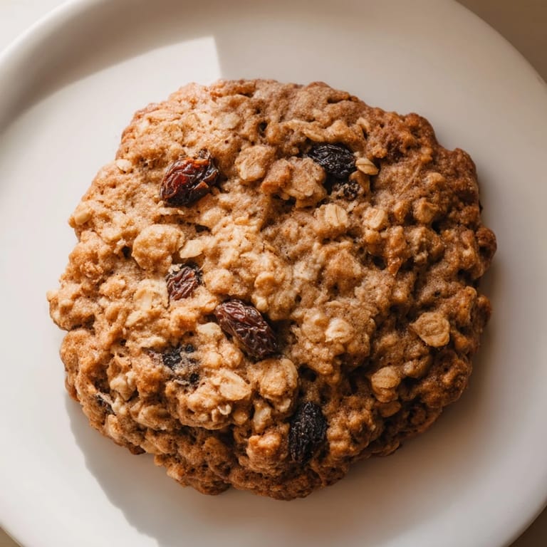 A close-up of Oatmeal Raisin Cookies: baked to perfection, offering a delightful aroma and texture.