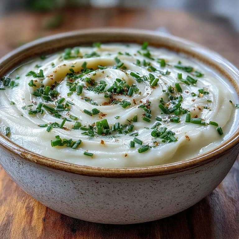 French-inspired Creamy Celery Root Bisque served warm, topped with parsley in a rustic ceramic bowl.