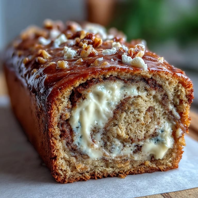 Morning sunlight highlights the rich cinnamon swirls in this Cream Cheese Cinnamon Swirl Protein Loaf, baked in a classic loaf pan.