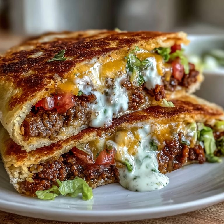 Low-carb Crunchwrap Supreme featuring savory ground beef, crunchy pork rinds, and fresh toppings in a homemade almond flour tortilla.