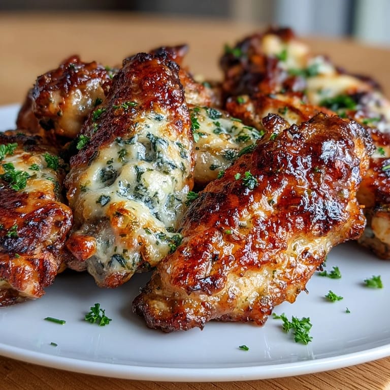Savory, tender keto wings coated in melted garlic parmesan butter, served alongside crisp celery and a side of cool, creamy ranch dressing.