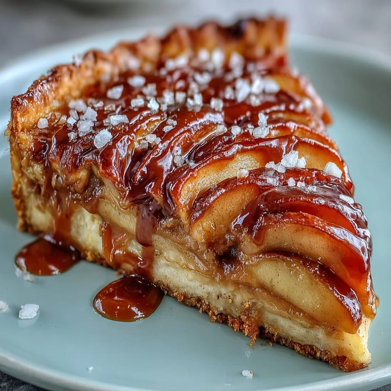Buttery crust layered with tender apple slices and glossy caramel, topped with flaky sea salt.