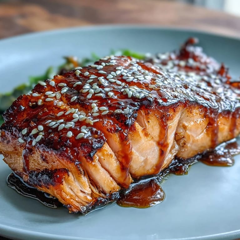 Oven-baked salmon topped with a rich teriyaki glaze, caramelized edges, and fresh green onions for a savory-sweet Japanese-inspired meal.