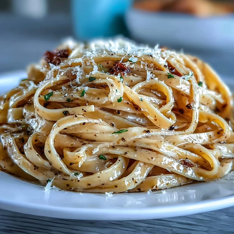 Luxurious truffle oil egg pasta tossed in silky butter, topped with Parmesan and freshly cracked black pepper for an aromatic main dish.