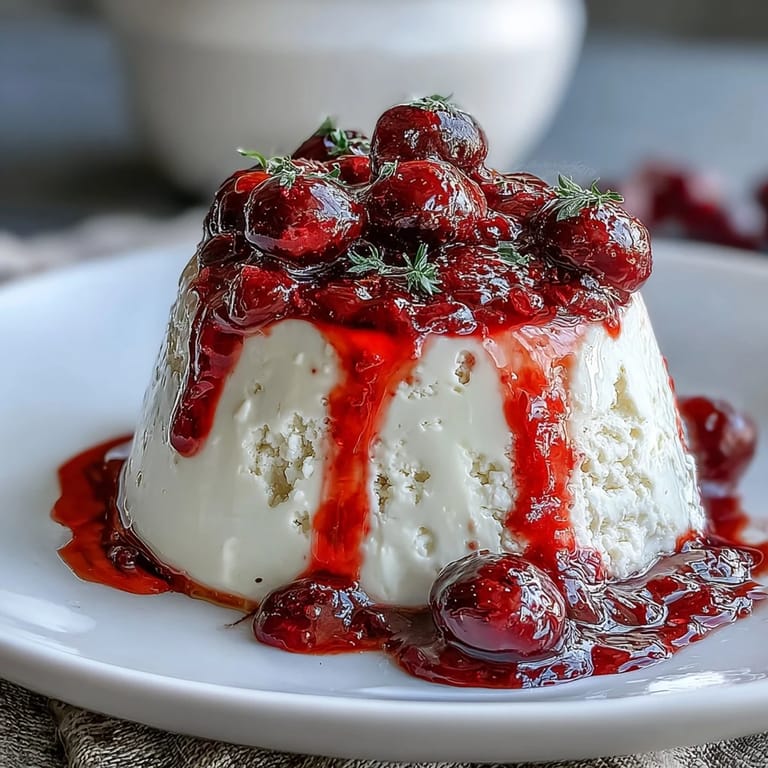 Delicate panna cotta flavored with cardamom, chilled to perfection and garnished with a rich, tangy berry compote.