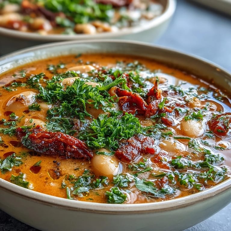 Velvety vegetarian soup blending roasted red peppers and cannellini beans, perfect for a cozy, gluten-free dinner with crusty bread.