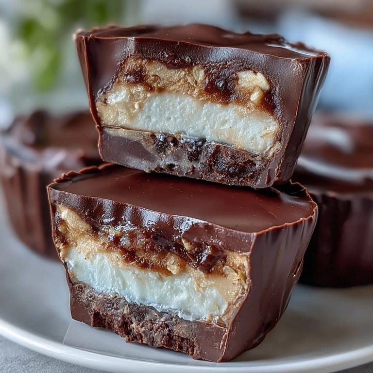 Decadent dark chocolate peanut butter cups with a high-protein Greek yogurt filling, perfect for a guilt-free dessert or post-workout snack.
