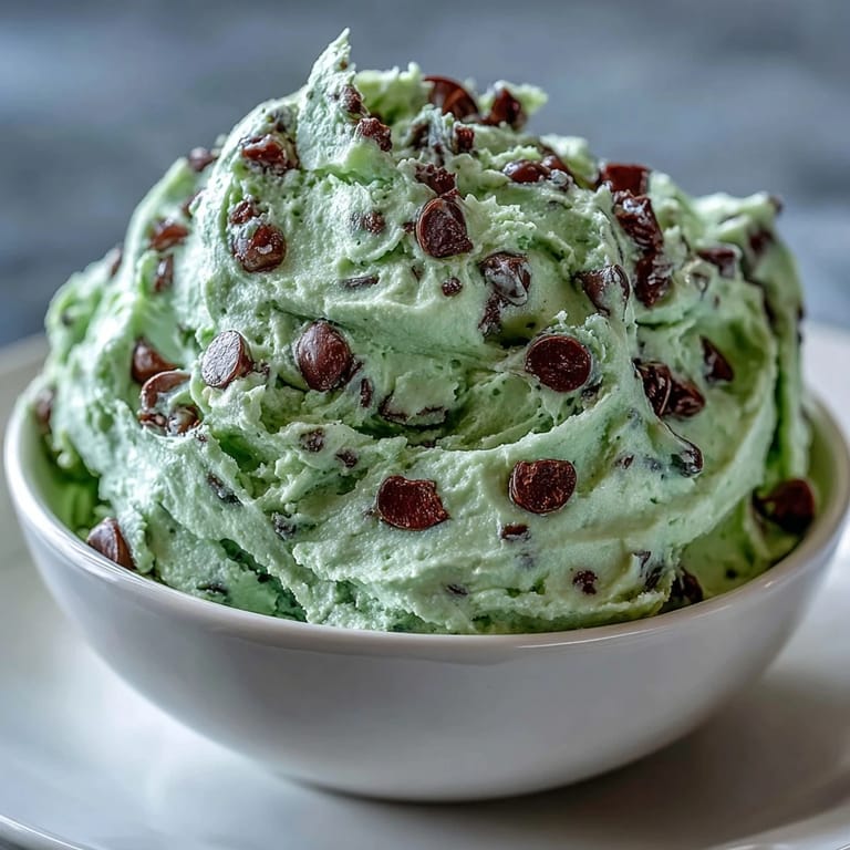 Cool and creamy mint chocolate chip dip, perfect for dipping cookies and fruit at your St. Patricks Day celebration.  