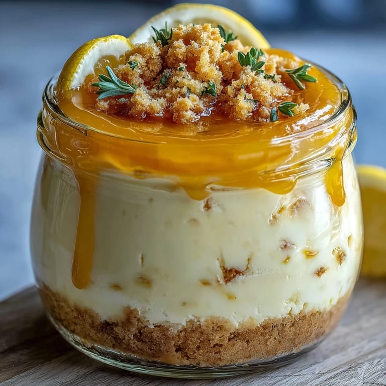 Individual Limoncello cheesecake jars featuring rich cream cheese layers, vibrant lemon curd topping, and a crisp biscuit base.