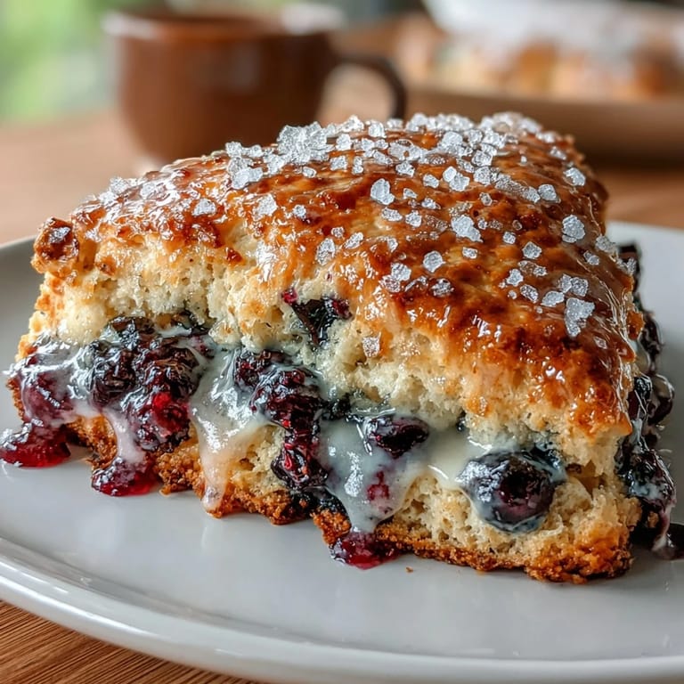 Buttery sourdough blueberry scones with bursts of fresh fruit, baked until golden and ready to enjoy warm with tea or coffee.