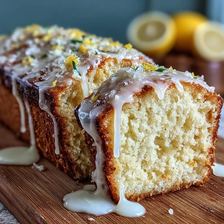 Zesty lemon pound cake infused with Limoncello liqueur, drizzled with tangy glaze and topped with fresh lemon zest.