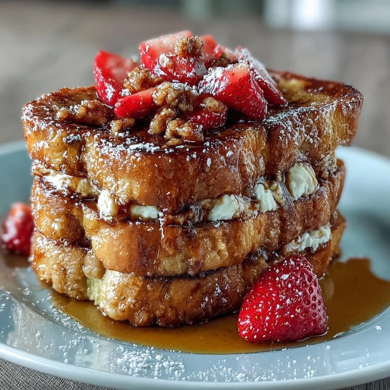 Warm and inviting Spring Brunch Strawberry French Toast Bake, custard-soaked brioche topped with juicy strawberries and cinnamon crumble.