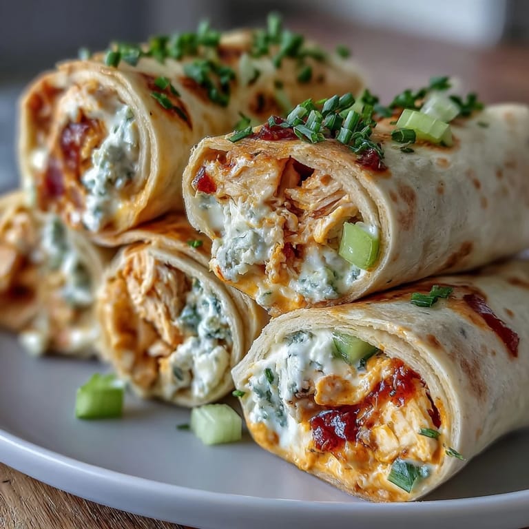 Creamy Buffalo chicken filling spread on flour tortillas, rolled and sliced into colorful pinwheels, ideal for tailgating or gatherings.
