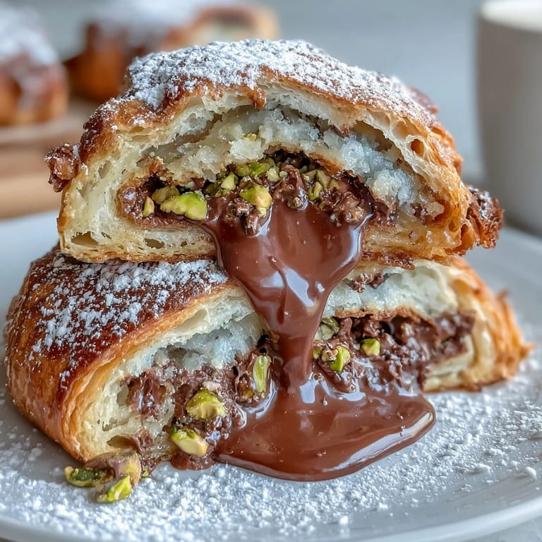 Sweet and flaky croissant French toast featuring Dubai chocolate and crunchy pistachios.