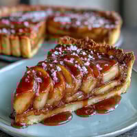 A golden tart filled with cinnamon-spiced apples and drizzled with rich salted caramel sauce.