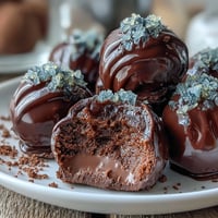 Decadent dark chocolate truffles with a gooey candied orange center, ideal for a luxurious homemade Valentine's treat.